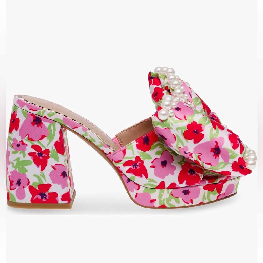 Betsey Johnson Macie Floral Pearl-Embellished Bow Heeled Women's Shoes Size 6 - Picture 2 of 8